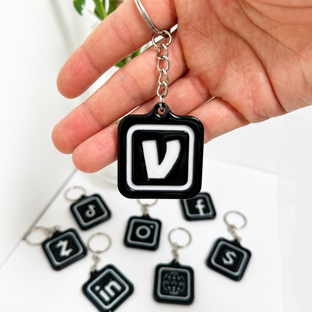 NFC Keychain 3D Printed | Digital Business Card | Share Instagram TikTok Venmo | Custom Social Media Keychain Gift